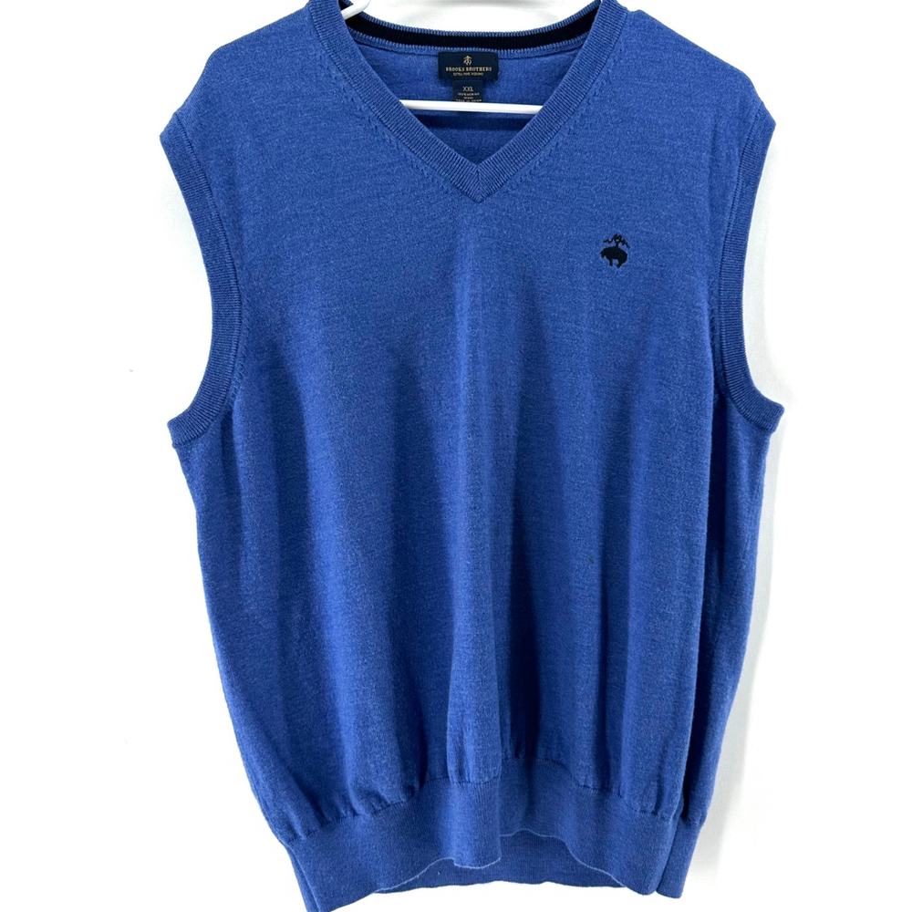 BROOKS BROTHERS Luxury Merino Wool PREPPY Blue V-NECK SWEATER Vest Top MENS XXL